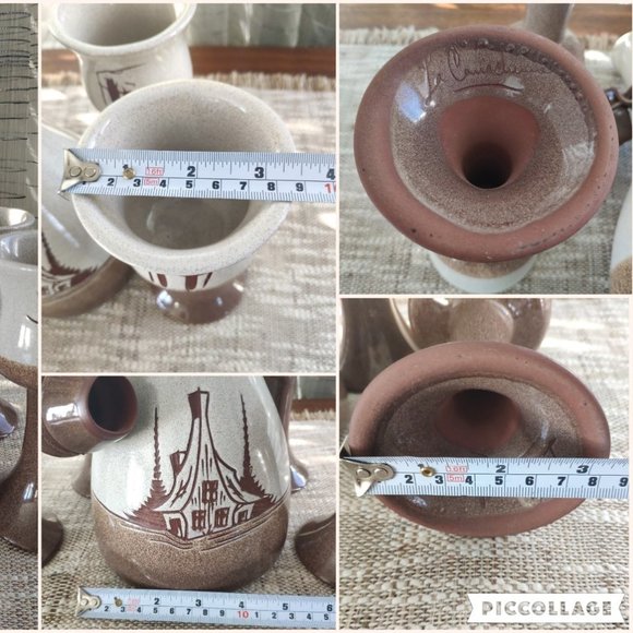 Studio Art Pottery Decanter Set of 5 La Canadienne VTG Bottle + 4 Goblets Signed - Picture 13 of 15